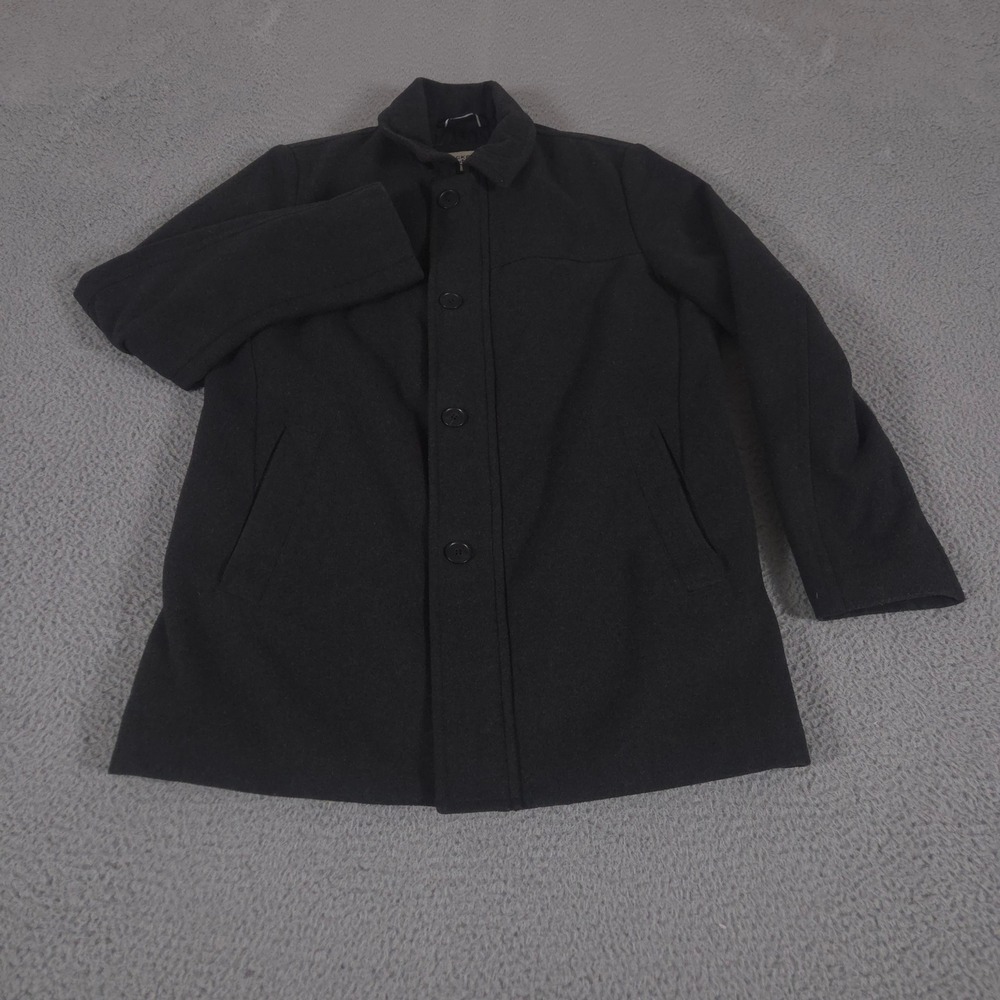 Dockers Jacket Mens Medium Black Wool Blend Quilted Lined Button Zip Car Coat